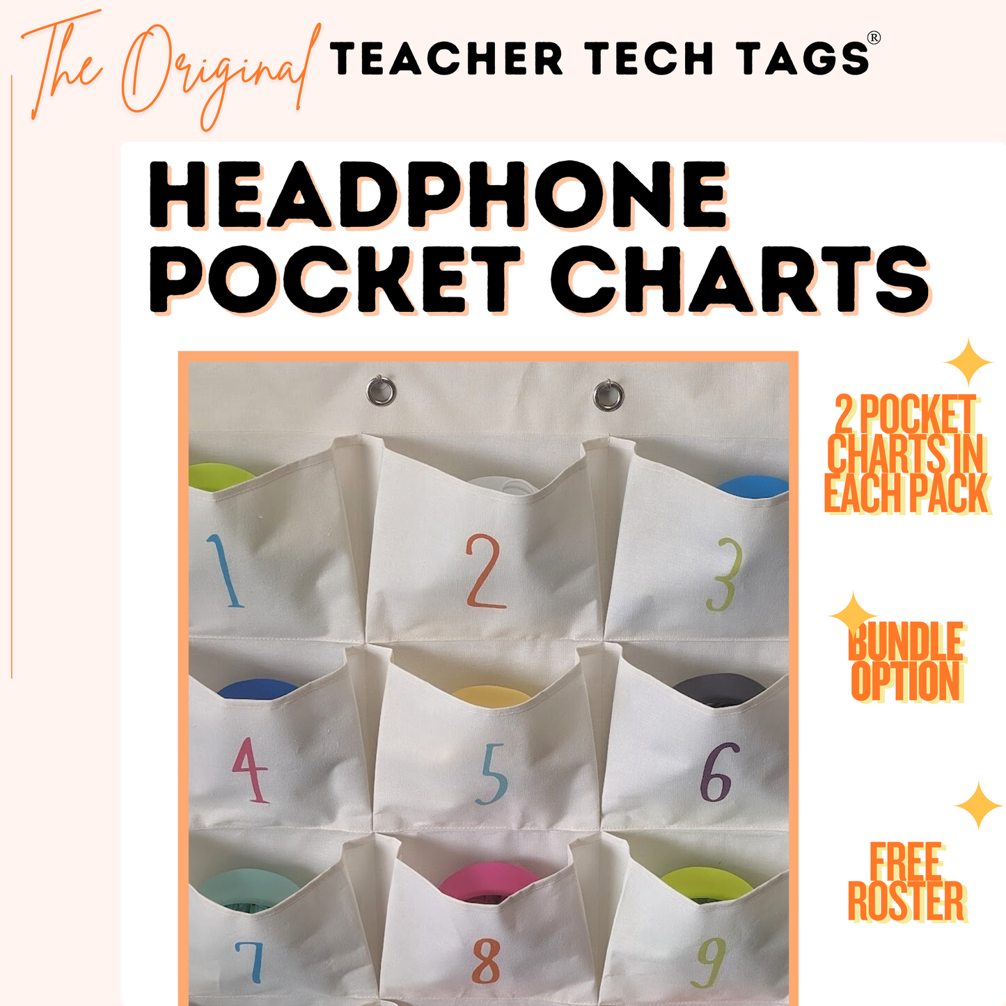 Classroom Headphone Organizer Pocket Charts