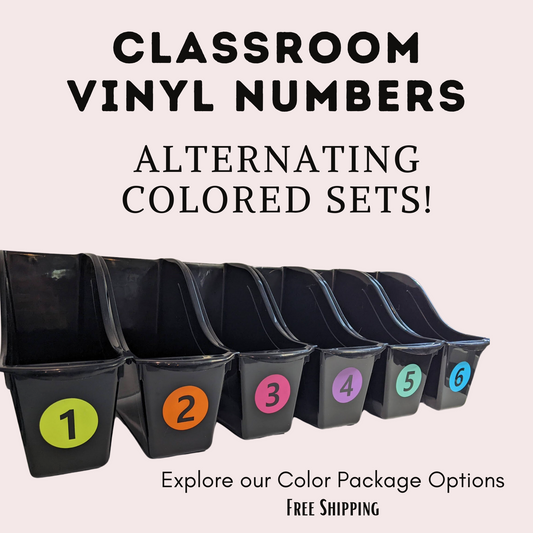 Colorful vinyl number decals for classroom cubbies and organization are a must-have teacher tool for classroom management routines in elementary classes. 