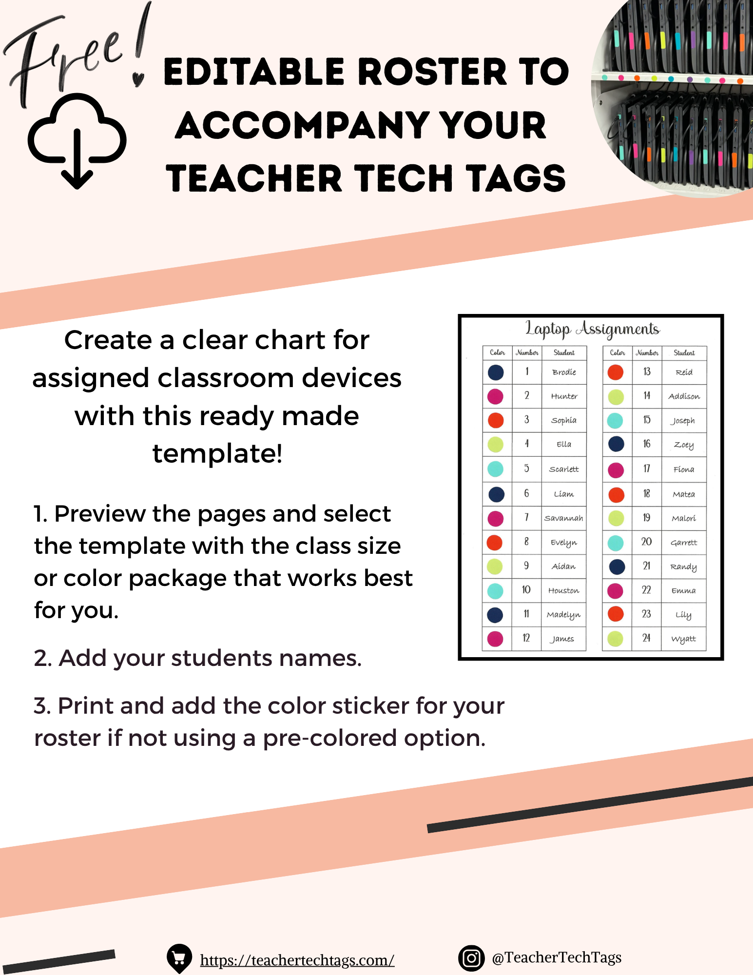 Free Downloadable Roster for Classroom Devices and Tech Tags ...
